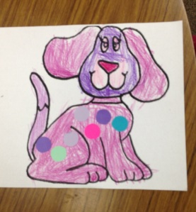 Colorful spotted dog created by Claire